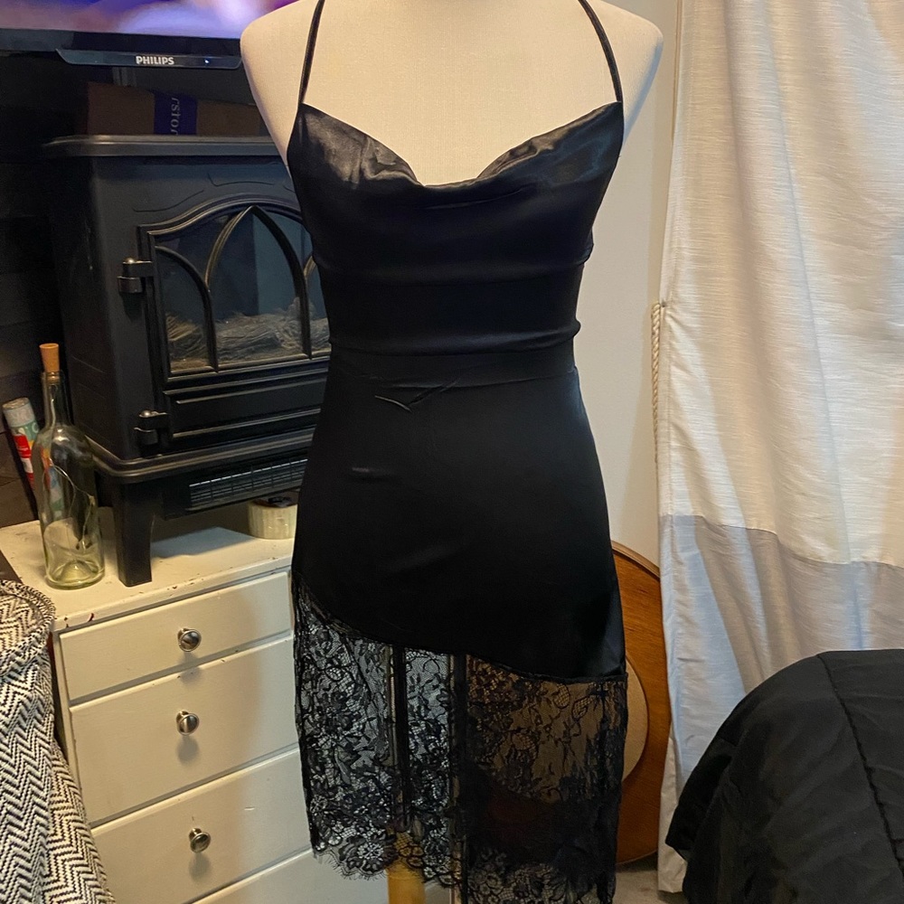 Sexy black silk dress with lace bottom. New w/o tag